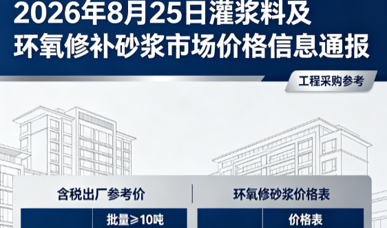 山根镇2026年8月25日灌浆料及环氧修补砂浆市场价格信息通报